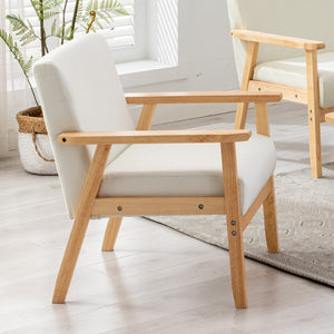 English Elm Bari Mid-century Accent Chair Beige Linen Upholstery Natural Wood Arms Compact Seat B2749P413362