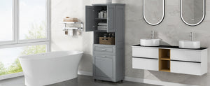English Elm Tall Bathroom Cabinet with Tilt-Out Laundry Hamper, Adjustable Shelves, Anti-Tip Design & Large Storage Grey WF323481AAE