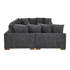 English Elm Large Corduroy Modular Sectional Sofa Sleeper with Ribbed Texture for Open Living Dark Gray B2748S00010