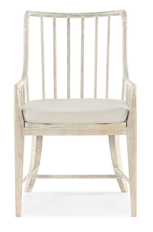 Hooker Furniture Serenity Bimini Spindle-Back Arm Chair With Distressed Surf Finish, Removable Cushion, Performance Fabric, Coastal Cottage Style 6350-75600-80