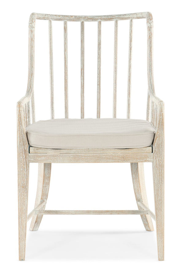 Hooker Furniture Serenity Bimini Spindle-Back Arm Chair With Distressed Surf Finish, Removable Cushion, Performance Fabric, Coastal Cottage Style 6350-75600-80