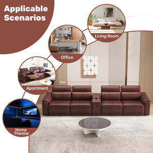 English Elm Power Reclining Sectional Sofa 4 Seat Faux Leather with Usb Ports and Storage Console W3795S00012