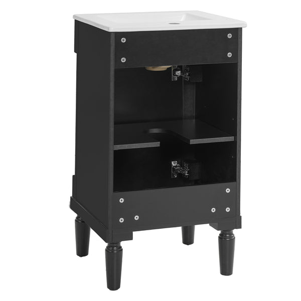 English Elm 18" French Style Vanity with Ceramic Sink Soft Close Door and Adjustable Shelf Black N710P415332B