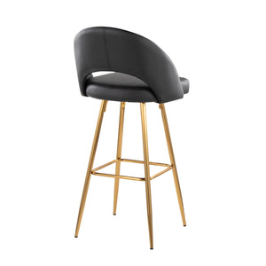 English Elm Fixed-height Metal Frame Barstools with Upholstered Seats and Geometric Footrest Set of 2 Black+Gold B202S01941