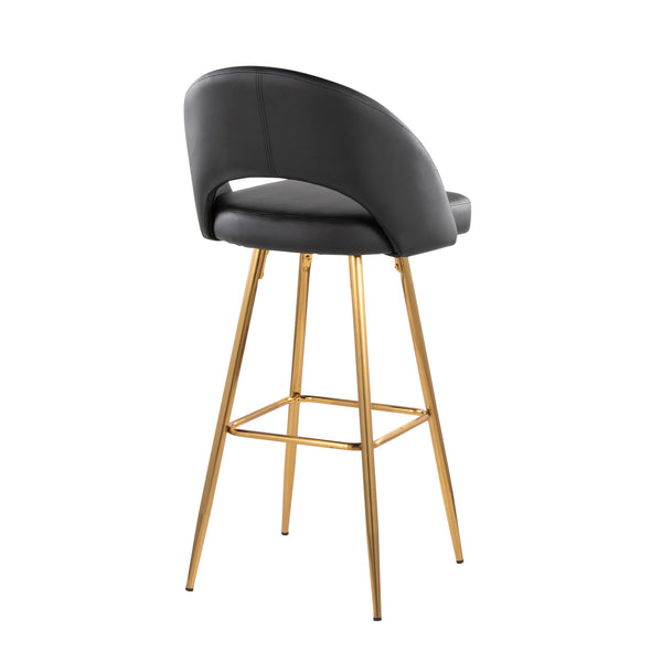 English Elm Fixed-height Metal Frame Barstools with Upholstered Seats and Geometric Footrest Set of 2 Black+Gold B202S01941