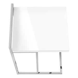 English Elm Accent C-Shaped Table - Glossy White Laminate With Chrome Base For Stylish Living Room & Bedroom Use B2710P219375