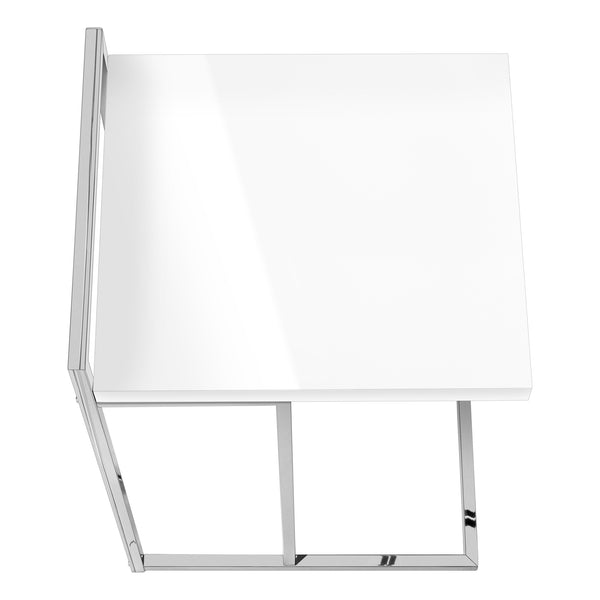 English Elm Accent C-Shaped Table - Glossy White Laminate With Chrome Base For Stylish Living Room & Bedroom Use B2710P219375