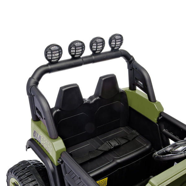 English Elm 24v Two Seat Kids Ride on Car with 4wd Motor Remote Control and Led Lights Green W509P378205