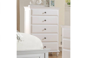 English Elm Modern White Five Drawer Tall Chest Poplar Frame Bedroom Storage Organizer B011P448740