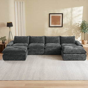 English Elm Modern Chenille Modular Sectional Sofa with Built-in Foot Pedals for Relaxed Living Dark Gray W3396S00075