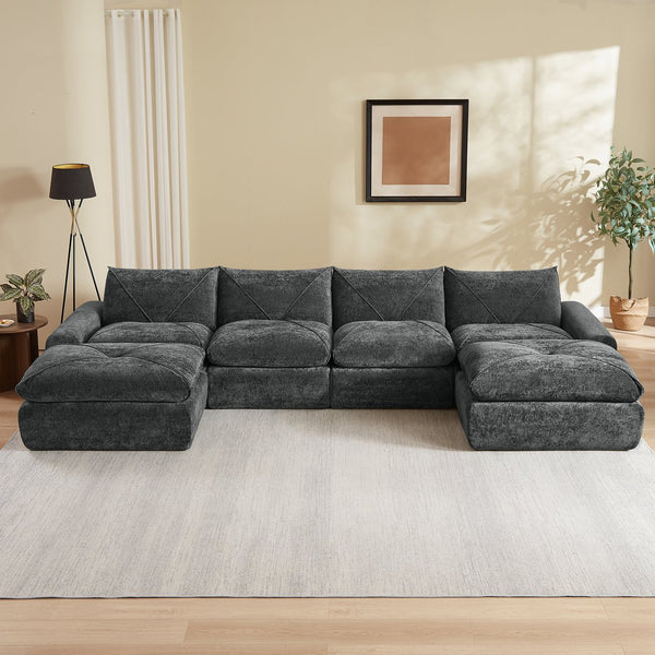 English Elm Modern Chenille Modular Sectional Sofa with Built-in Foot Pedals for Relaxed Living Dark Gray W3396S00075