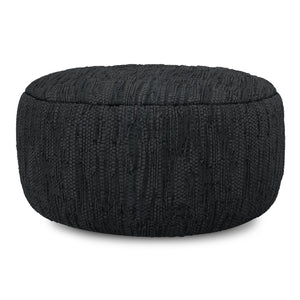 English Elm Fredrik Round Buffalo Leather Pouf Bohemian Footrest or Extra Seat for Living Room B136P427588