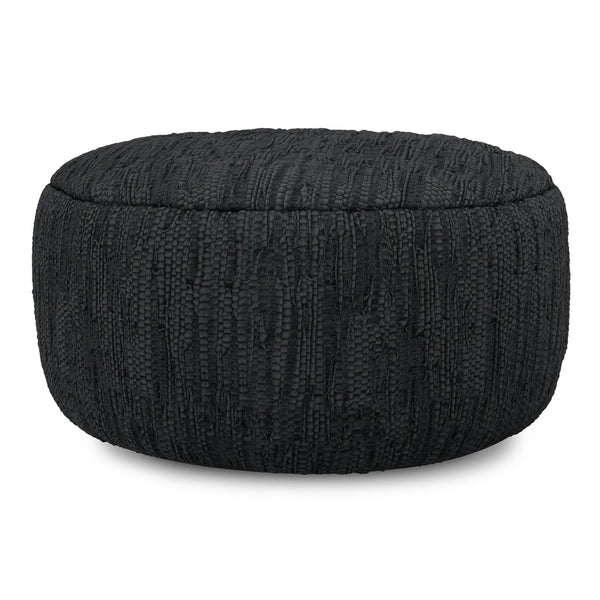 English Elm Fredrik Round Buffalo Leather Pouf Bohemian Footrest or Extra Seat for Living Room B136P427588