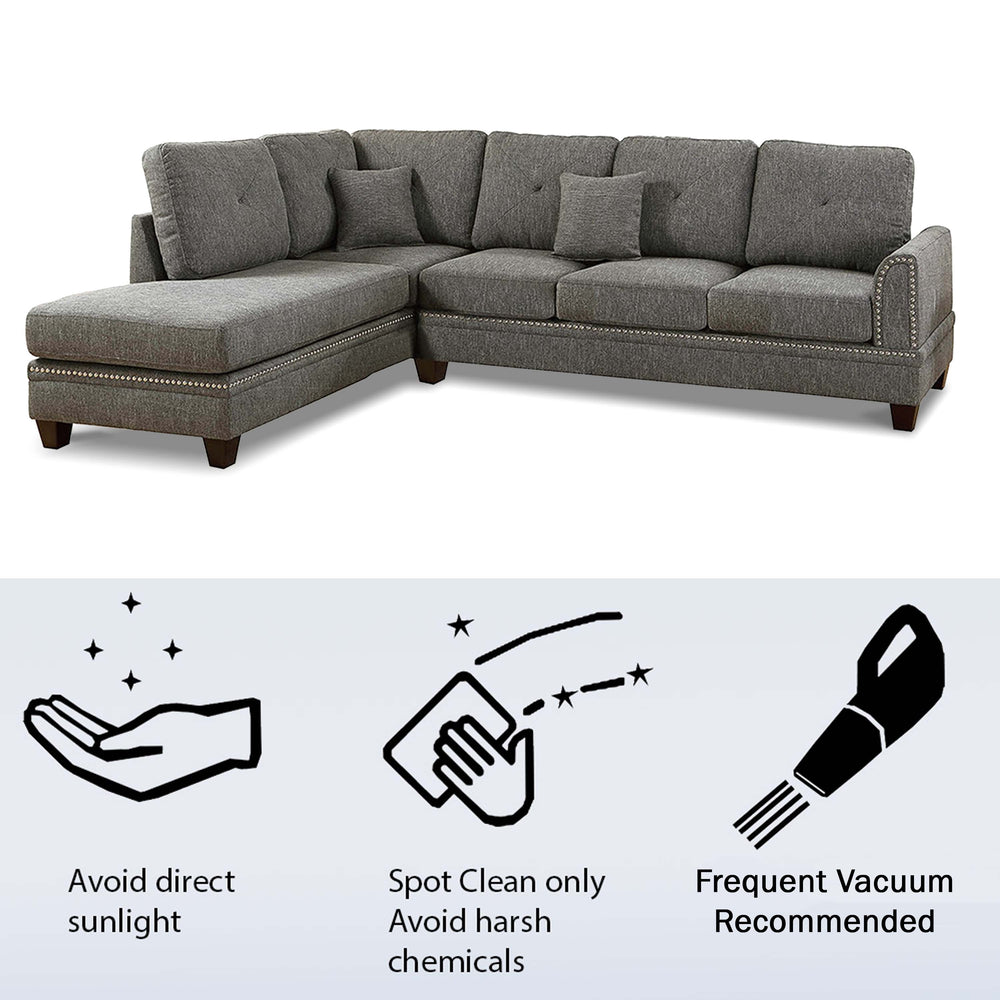 English Elm 2-PCS Ash Black Sectional Sofa with Reversible Chaise, 112" x 85" x 35" Cotton-Blend Fabric Comfort B089S00108