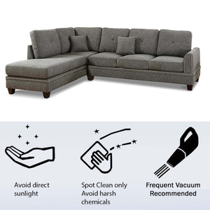 English Elm 2-PCS Ash Black Sectional Sofa with Reversible Chaise, 112" x 85" x 35" Cotton-Blend Fabric Comfort B089S00108