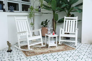 English Elm All Weather Rocking Chair Set with Side Table - Durable Wood-Texture Outdoor 3-Piece Patio Rockers White W2103P278565