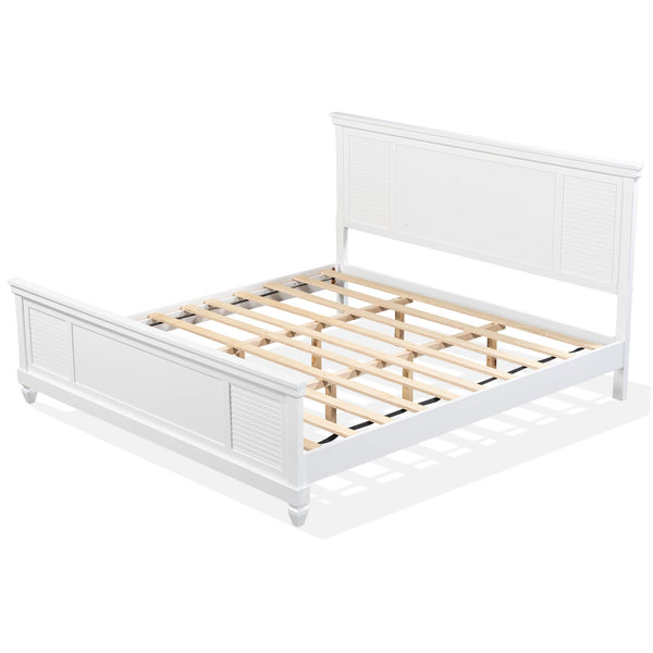 English Elm King Solid Wood Platform Bed White Farmhouse Headboard Low Profile Sturdy Frame N758K649900K