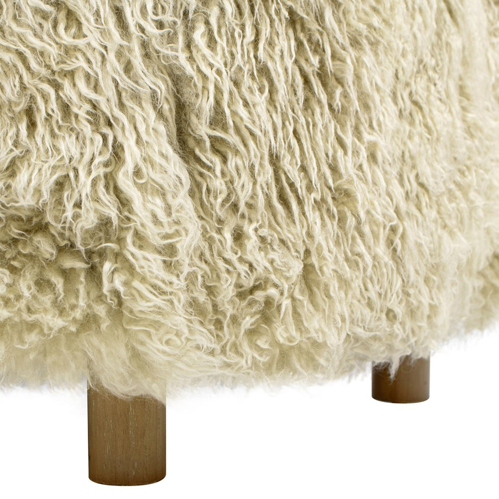 English Elm Jennifer Taylor Home - Enchante Taupe New Zealand Sheepskin Rectangular Ottoman with Oak Legs, High-Density Comfort Accent B2719P238448