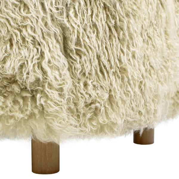 English Elm Jennifer Taylor Home - Enchante Taupe New Zealand Sheepskin Rectangular Ottoman with Oak Legs, High-Density Comfort Accent B2719P238448