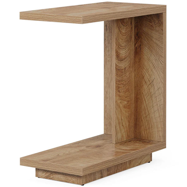 English Elm C-shaped Side Table Slatted Mdf Frame Dark Wood Finish Sofa or Bed Accent T3971P451312