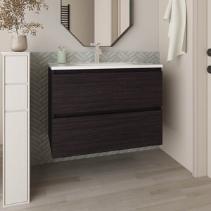 English Elm Bathroom Vanity with Sink Engineered Wood, Single Drawer Storage, Compact Modern Minimalist Design Black 36.22 L x 22.83 W x 13.39 H B097P350334
