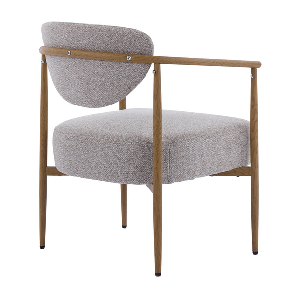 English Elm Beige Woven Fabric Dining Chair Set of Two with Wood Grain Iron Frame for Any Room W3149S00002