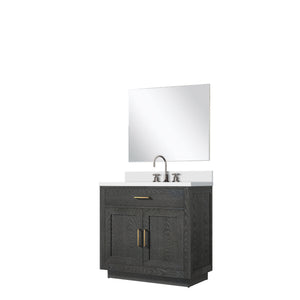 English Elm Black Oak Single Bath Vanity Set With Cultured Marble Top, Chrome Faucet & 34" Mirror For Modern Style B2731S02210