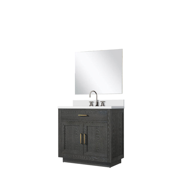 English Elm Black Oak Single Bath Vanity Set With Cultured Marble Top, Chrome Faucet & 34" Mirror For Modern Style B2731S02210