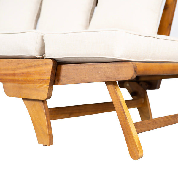 English Elm Christopher Knight Home® - Outdoor Acacia Daybed Sofa with Foldable Arms, Rust‑Resistant Teak Frame & UV‑Proof Beige Cushions N779P249303T