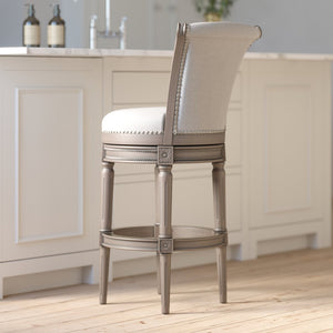 English Elm 26in. Wood High-back Swivel Barstool Farmhouse Style Nailhead Upholstered Kitchen Seat Gray B2751P436431