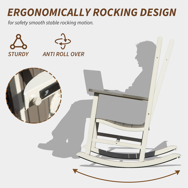 English Elm Outdoor Rocking Chairs Set of 2 HDPE Patio Oversized Rockers for Adults, Weatherproof, Ergonomic Comfort Grey+White W1859P360054