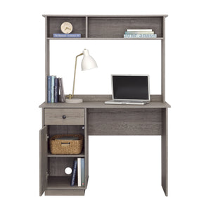 English Elm Desk Gray Hutch with Cubby & Smooth-Glide Drawer — Space-Saving Engineered Wood Desk, Durable Storage, 42.99x18.58x60" B356P354424