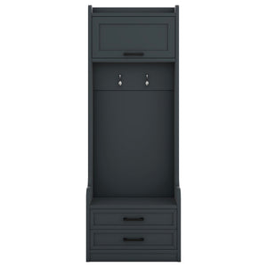 English Elm 4-in-1 Hall Tree with Bench, 7 Hooks, 2 Cabinets & 4 Drawers for Entryway Storage and Seating Antique Blue W1580S00091