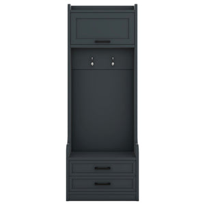 English Elm 4-in-1 Modular Entryway Hall Tree with Seven Hooks Drawers and Antique Blue Bench W1580S00491
