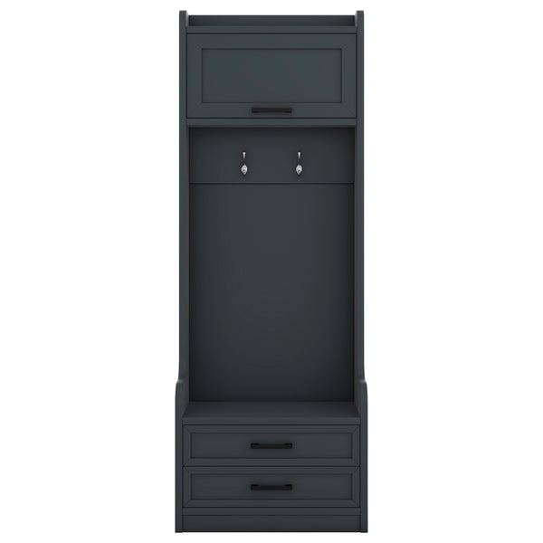 English Elm 4-in-1 Modular Entryway Hall Tree with Seven Hooks Drawers and Antique Blue Bench W1580S00491