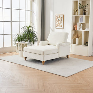 English Elm Modern Mid-Century Oversized Chaise Lounger Sofa Bed with Solid Wood Legs, Deep Seat Comfort Sleeper White W2363S00071