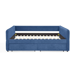 English Elm Queen Boucle Tufted Daybed Sofa with Storage Drawers Eucalyptus Frame Guest Room Blue W1413S00179