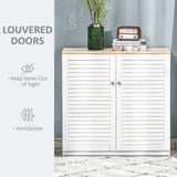 English Elm Homcom Sideboard Buffet Cabinet, Kitchen Cabinet, Coffee Bar Cabinet With Double Louvered Doors and Adjustable Shelf For Living Room, Hallway, White