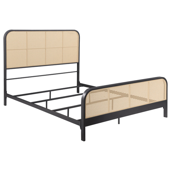 English Elm Randall Queen Bed Black Metal Frame Woven Cane Panels Bohemian Coastal Bedroom B062P447775