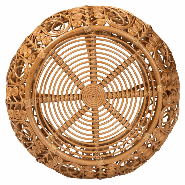 English Elm Modern Rattan Round Coffee Table Handcrafted Openwork Base for Bohemian Living Rooms B2750P467701
