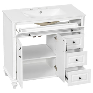 English Elm 36" Elegant Bathroom Vanity With Ceramic Sink, Solid Wood Cabinet, Modern Storage & Black Handles N725P356069K