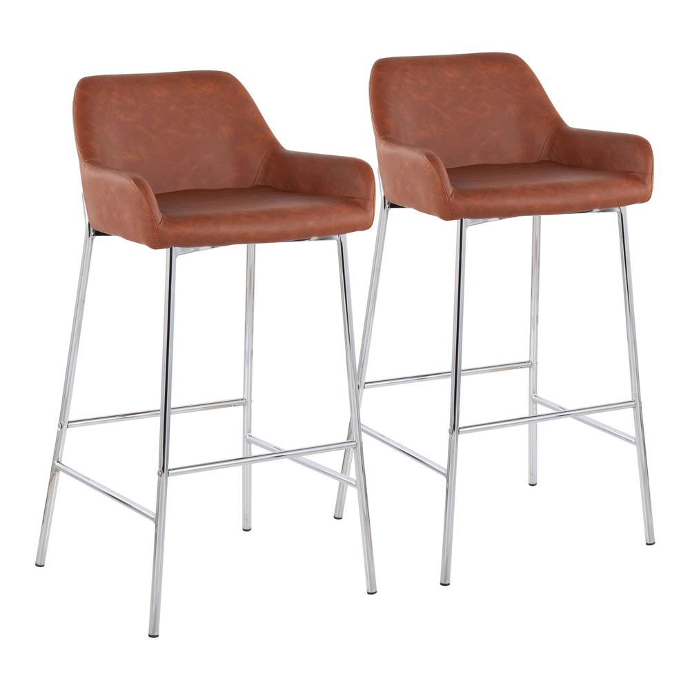English Elm Contemporary Chrome Barstools with Camel Faux Leather Padded Seats for Kitchen Islands B202S00542