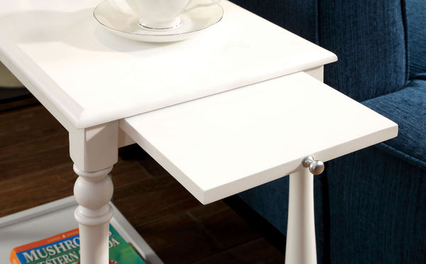 English Elm Transitional White Side Table with Hidden Tray & Open Shelf, Turned Legs, 24¾"W x 23¾"H Accent Piece B2741P341684
