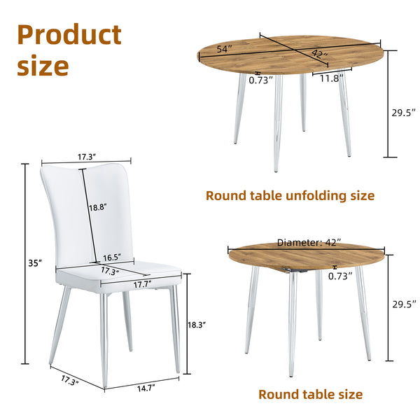English Elm Table and Six Chair Extendable Dining Set Wood Grain Mdf Top Silver Metal Legs W1151S03963