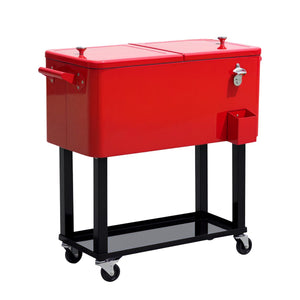 English Elm Rolling 80 Quart Ice Chest with Locking Wheels Bottle Opener for Outdoor Entertaining T3971P383677
