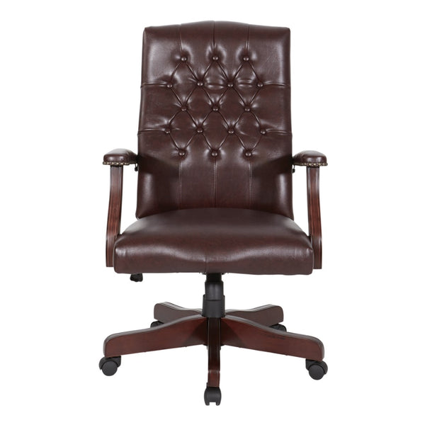 OSP Home Furnishings Traditional Queen Anne Executive Chair Tufted Vinyl High Back with Lumbar Support TEX232-JT4