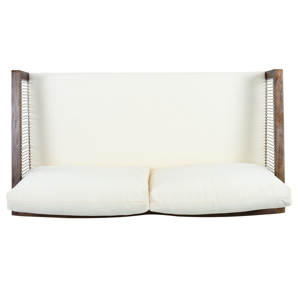 English Elm Outdoor Acacia Wood Loveseat Set with Rope Woven Panels and Matching Coffee Table Beige,Dark Brown N768P408131D
