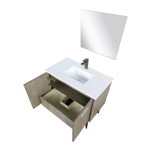 English Elm Rustic Acacia Bath Vanity Set With White Quartz Top, Gun Metal Faucet & 28" Mirror For Modern Style B2731S01933-GIGA