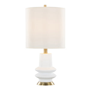 English Elm Lloyd 26" Contemporary Table Lamp Set Of 2 - Matte White Polyresin & Brass Accents For Modern Spaces B202P224003