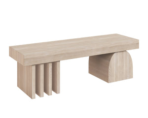 Sunpan Cadence Contemporary Bench - Solid Light Oak with Geometric Base, Unique Whitewash Finish, 59" Design